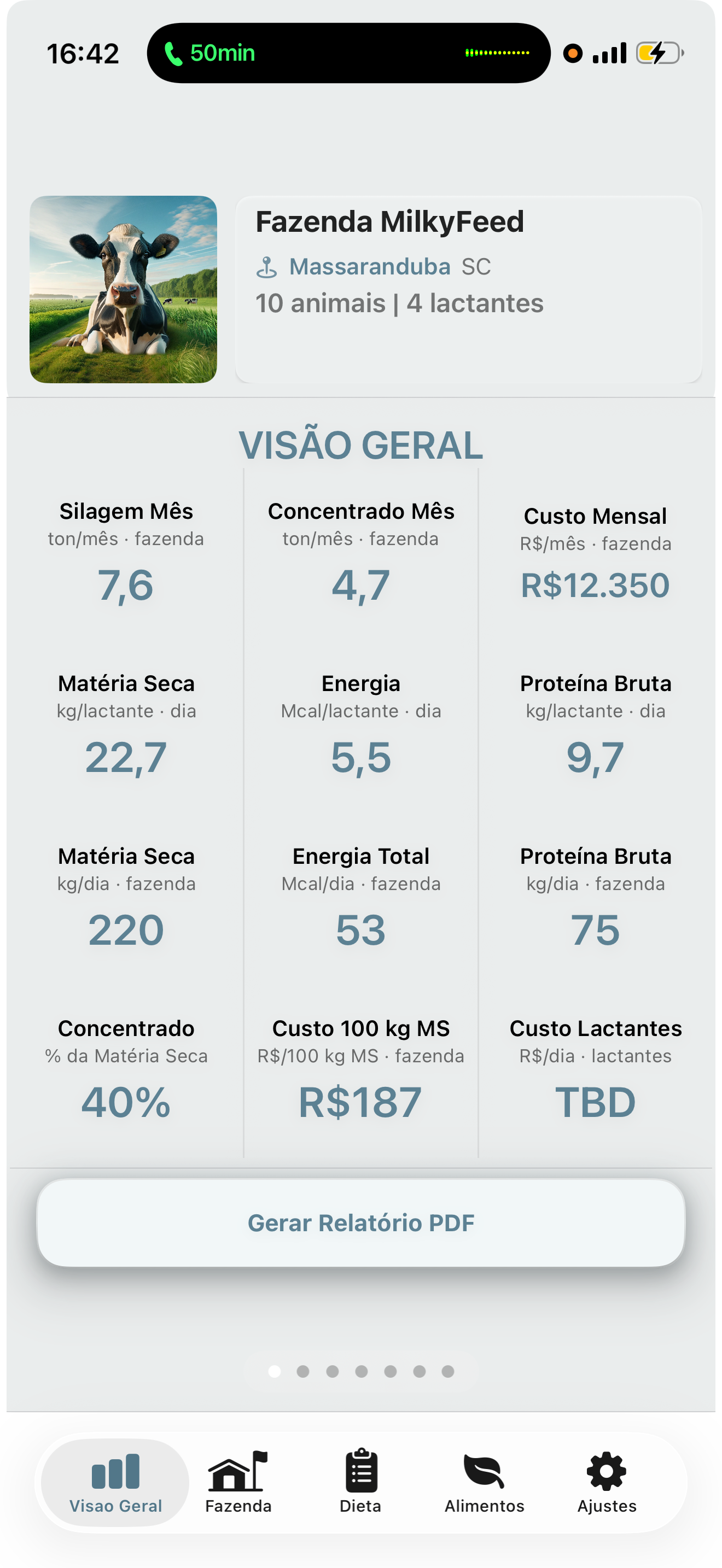 MilkyGrid app — summary screen