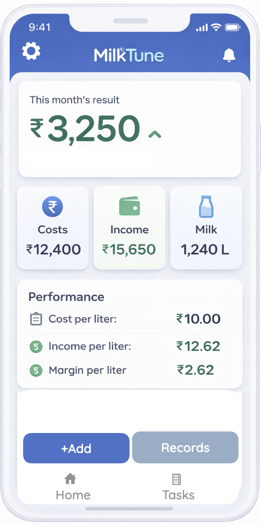 MilkTune app — preview screen